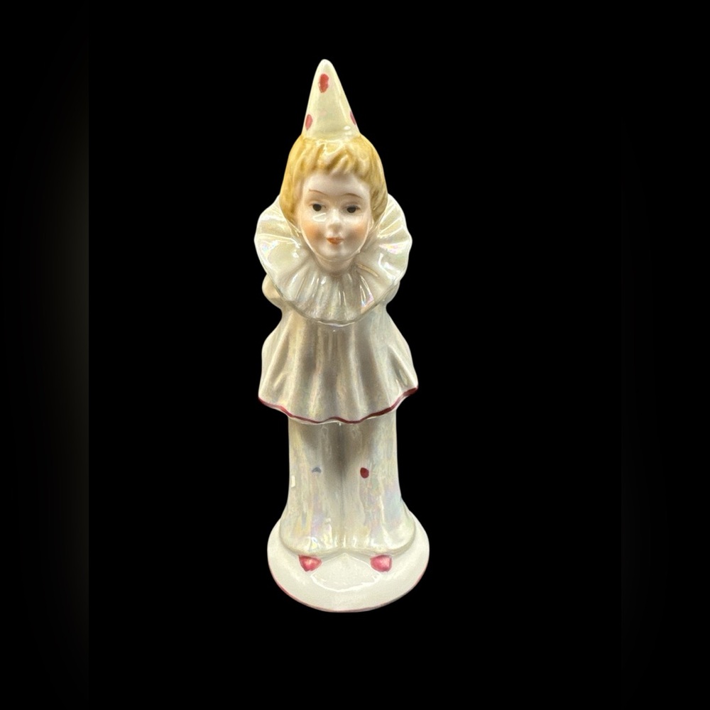 Vintage WIW Ceramic Iridescent Pearlesque Girl Clown Figurine 6.25”